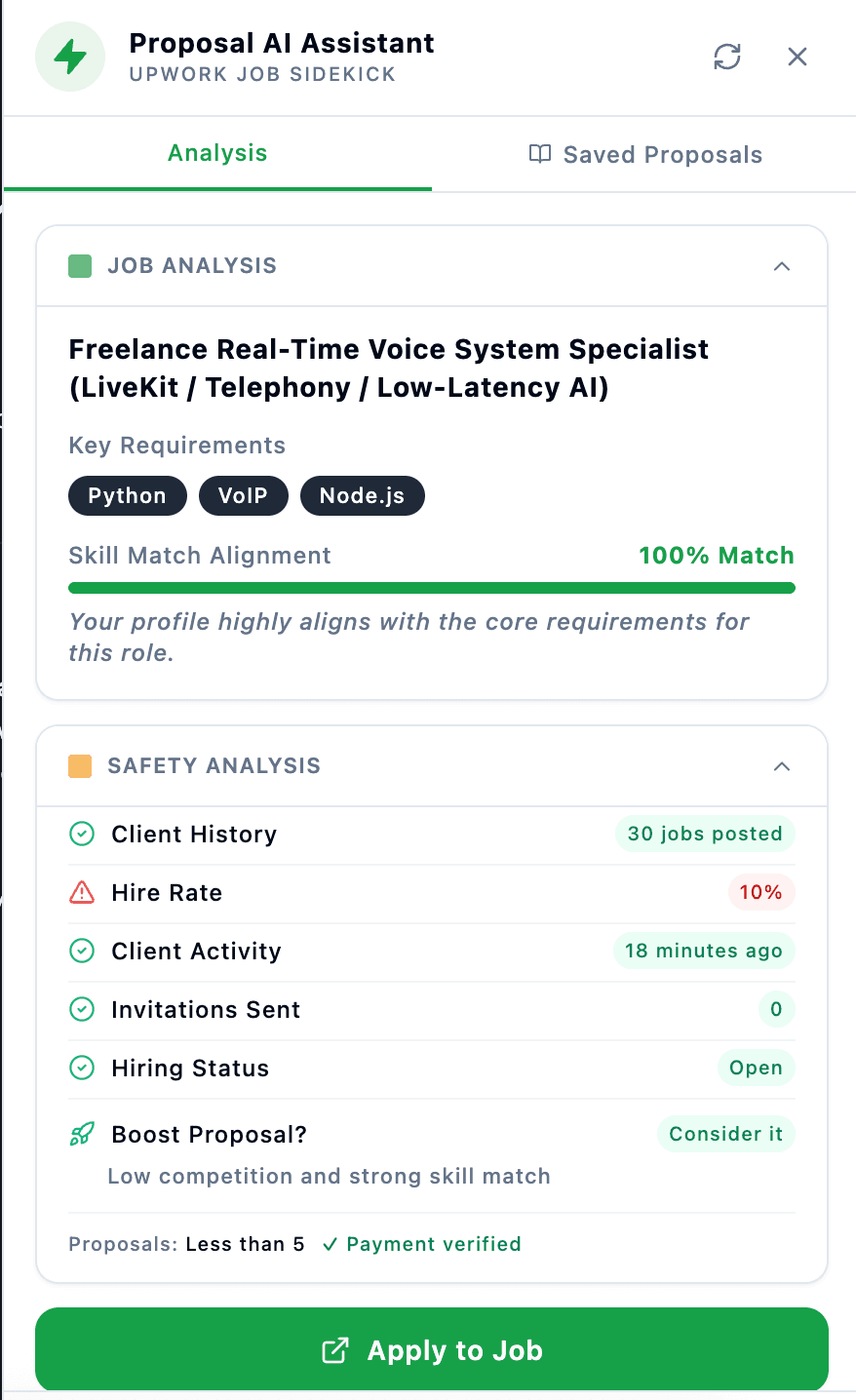Proposal AI Chrome extension overlay on Upwork